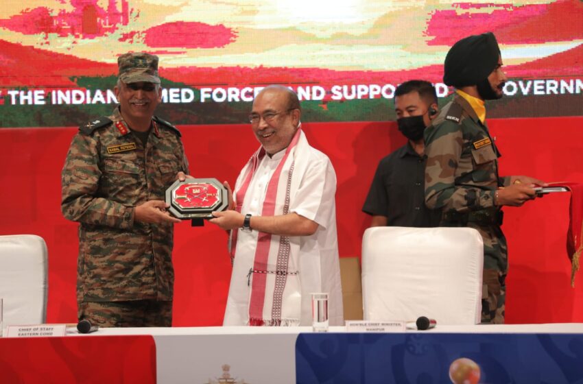  Manipur Chief Minister N. Biren Singh, an ex-footballer himself unveils the Durand Cup Trophies in Imphal