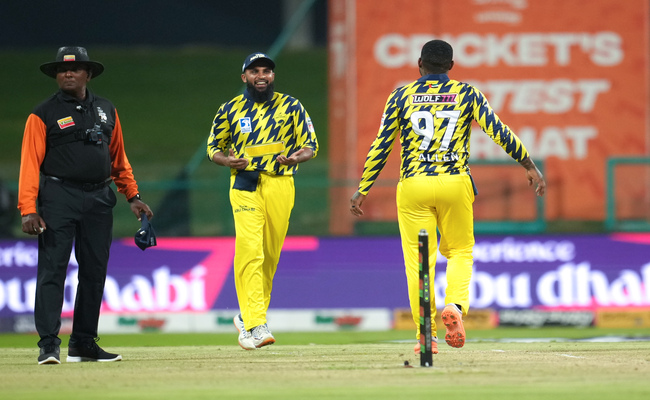  Adil Rashid and Fabian Allen restrict Bangla Tigers to ensure Team Abu Dhabi an emphatic eight wicket win